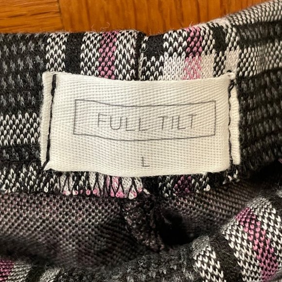 Full Tilt Womens L Plaid Mini Skirt Split Hem Black White Pink Stretch USA Made - Picture 11 of 13